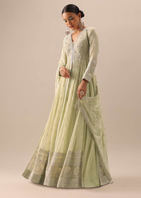 Green Anarkali And Lehenga Set With Lucknowi Work