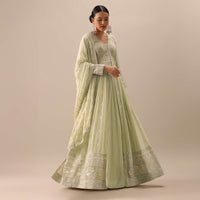 Green Anarkali And Lehenga Set With Lucknowi Work