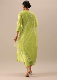 Green Embellished Chanderi Kurta Set With Organza Dupatta