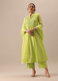 Green Embellished Chanderi Kurta Set With Organza Dupatta