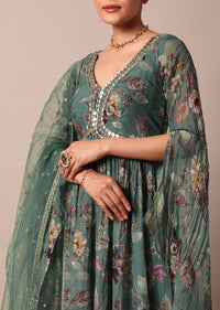 Green Anarkali Suit With Intricate Mirror Work