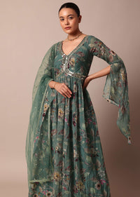 Green Anarkali Suit With Intricate Mirror Work