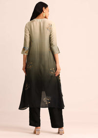 Green And Black Floral Printed Ombre Kurti And Pant