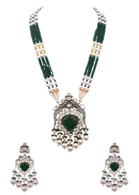 Green And Gold Kundan Long Necklace Set