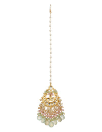 Green And Gold Mix Metal Kundan Maang Tikka