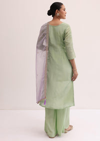 Green And Lavender Embroidered Kurta Palazzo Set