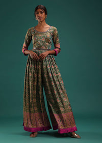 Green And Orange Toned Ethnic Jumpsuit With Patola Print