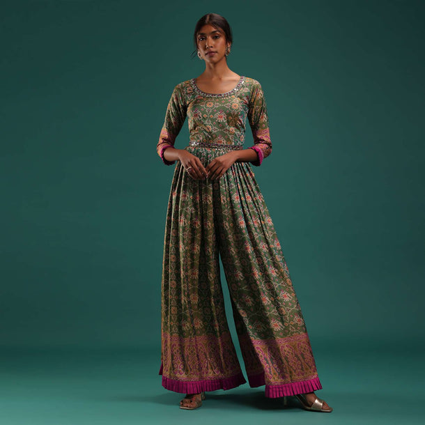 Green And Orange Toned Ethnic Jumpsuit With Patola Print