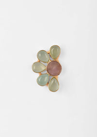 Green And Purple Semi Precious Stone Embellished Stud Earrings In Demi Flower Motif