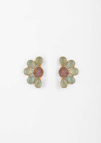 Green And Purple Semi Precious Stone Embellished Stud Earrings In Demi Flower Motif