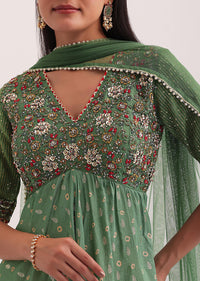 Green And Yellow Embroidered Palazzo Set