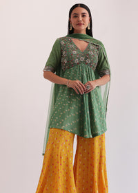Green And Yellow Embroidered Palazzo Set