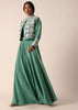 Green Art Silk Palazzo Set With Mirror Work
