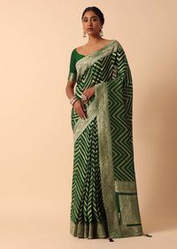 Green Banarasi Khaddi Saree With Unstitched Blouse Fabric