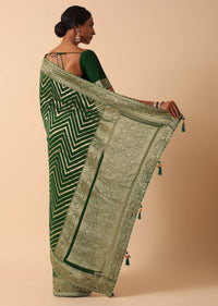 Green Banarasi Khaddi Saree With Unstitched Blouse Fabric