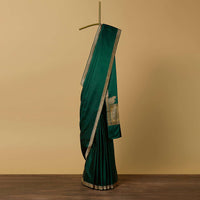 Green Banarasi Satin Crepe Saree With Zari Border And Unstitched Blouse Piece