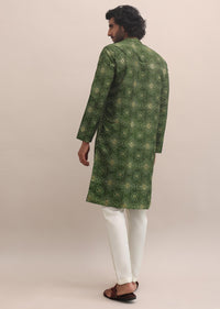 Green Bandhani Printed Cotton Kurta Set For Men