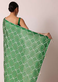 Green Bandhani Silk Saree With Gota Work And Unstitched Blouse Piece