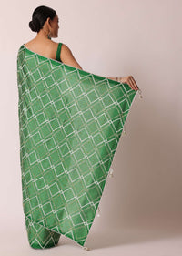 Green Bandhani Silk Saree With Gota Work And Unstitched Blouse Piece