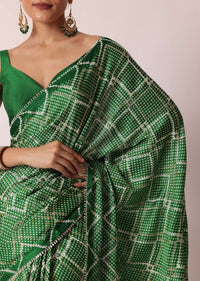 Green Bandhani Silk Saree With Gota Work And Unstitched Blouse Piece