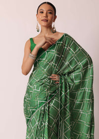 Green Bandhani Silk Saree With Gota Work And Unstitched Blouse Piece