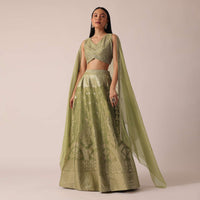 Green Brocade Handloom Lehenga Set