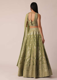 Green Brocade Handloom Lehenga Set