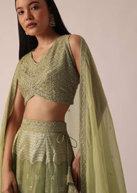 Green Brocade Handloom Lehenga Set