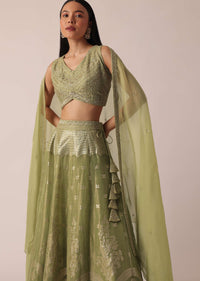 Green Brocade Handloom Lehenga Set