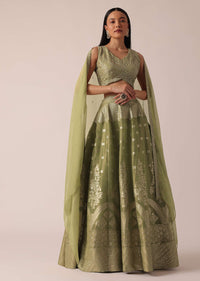 Green Brocade Handloom Lehenga Set