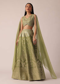 Green Brocade Handloom Lehenga Set