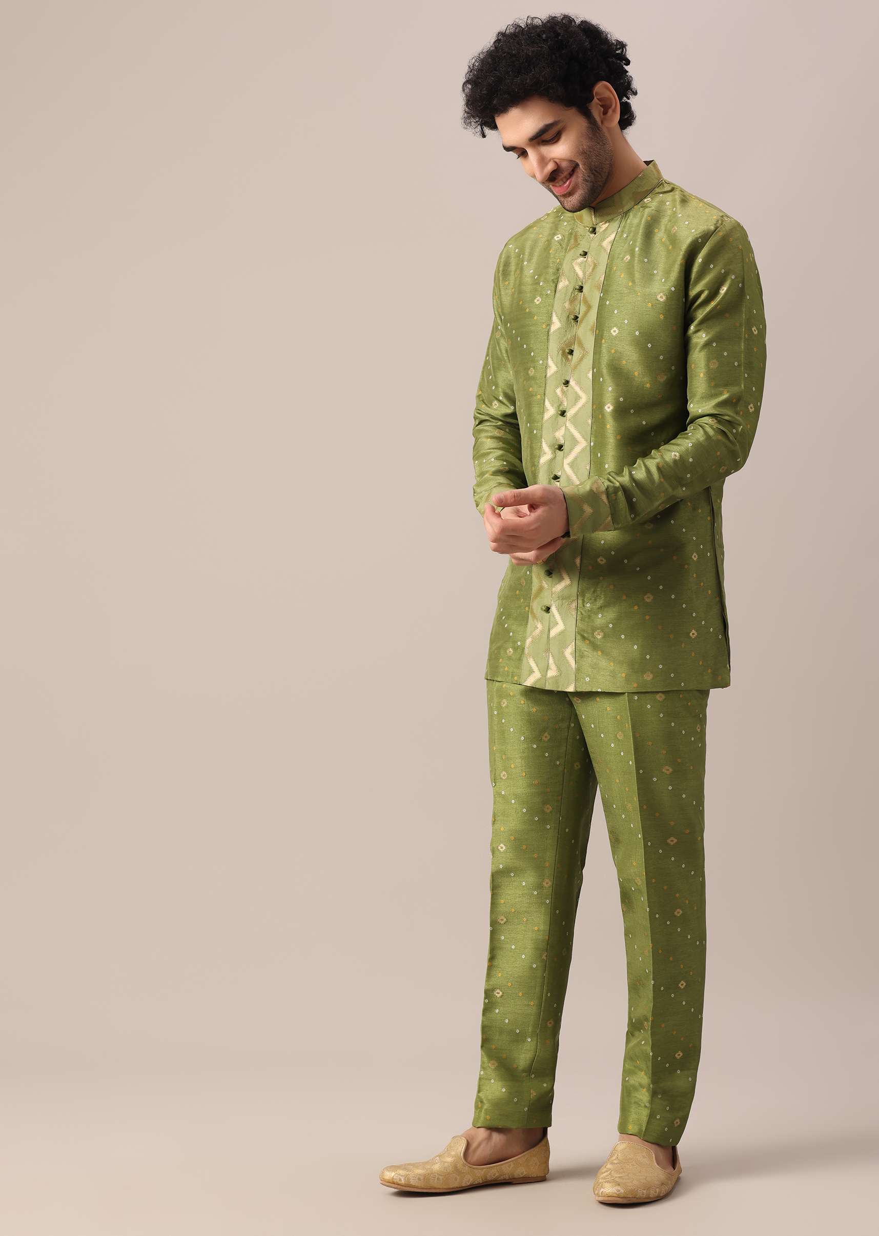 Green Brocade Kurta And Pant Co-ord Set