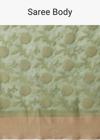 Green Chanderi Cotton Saree With Zari Floral Motifs And Unstitched Blouse Piece