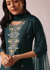 Green Chanderi Kurta Set with Organza Dupatta