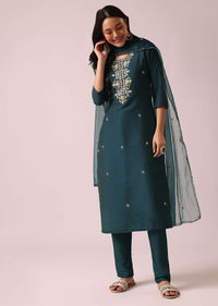 Green Chanderi Kurta Set with Organza Dupatta