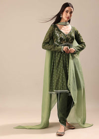 Green Chanderi Kurta Pant Set