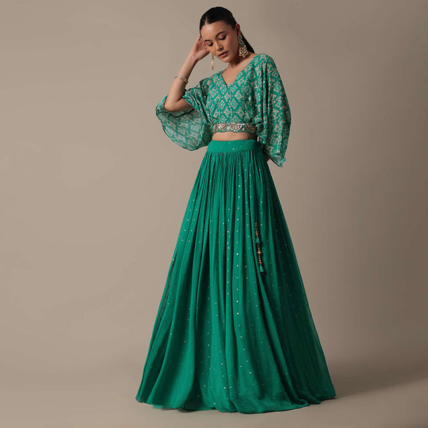 Green Chic Indowestern Georgette Lehenga Set