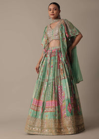 Green Chiffon Lehenga Choli Set With Gota Patti Work