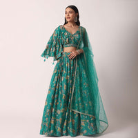 Green Chiffon Lehenga Set With Prints