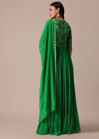Green Chiffon Printed Anarkali With Dupatta