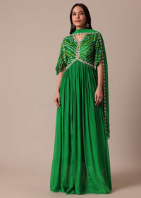 Green Chiffon Printed Anarkali With Dupatta