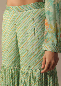 Green Chiffon Sharara Set With Printed Detail