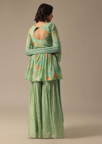 Green Chiffon Sharara Set With Printed Detail