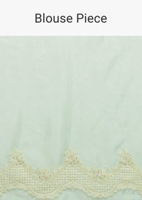 Green Chikankari Saree In Organza Silk With Resham Floral Jaal And Unstitched Blouse Fabric