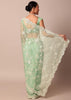Sea Green Chikankari Saree In Organza Silk With Sequin Scallop Border And Unstitched Blouse Fabric