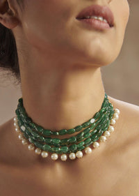 Green Choker In Gold Plated Silver Alloy