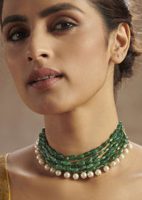 Green Choker In Gold Plated Silver Alloy