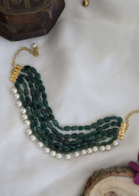 Green Choker In Gold Plated Silver Alloy