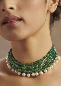 Green Choker In Gold Plated Silver Alloy