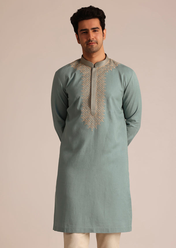 Green Cotton Embroidered Kurta Set